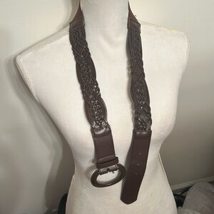 Lightweight Vegan Brown Braided Belt With Large Round Hoop Buckle & Mid Elastic